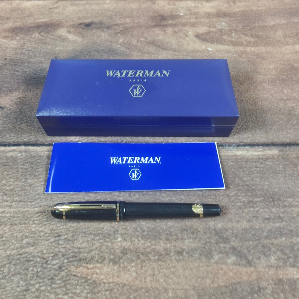 Waterman Rollerball Pen Mens OS Black Good Gold Trim France With Box